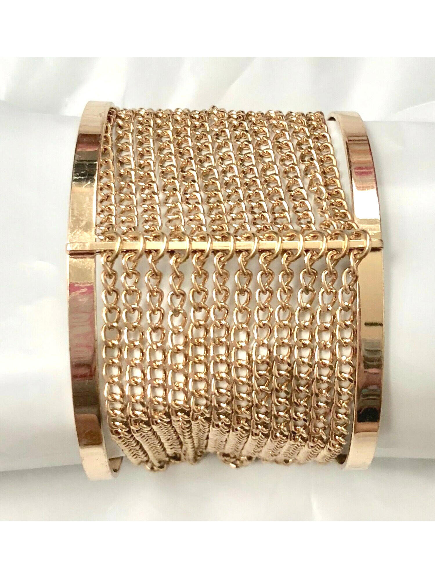 New Gemma Simone Gold-Tone Open Cuff Bracelet Dangling Chains Adjustable Os